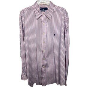 Ralph Lauren Shirt Men's‎ 17.5 34/35 Classic Fit Pink Blue Striped Long Sleeve